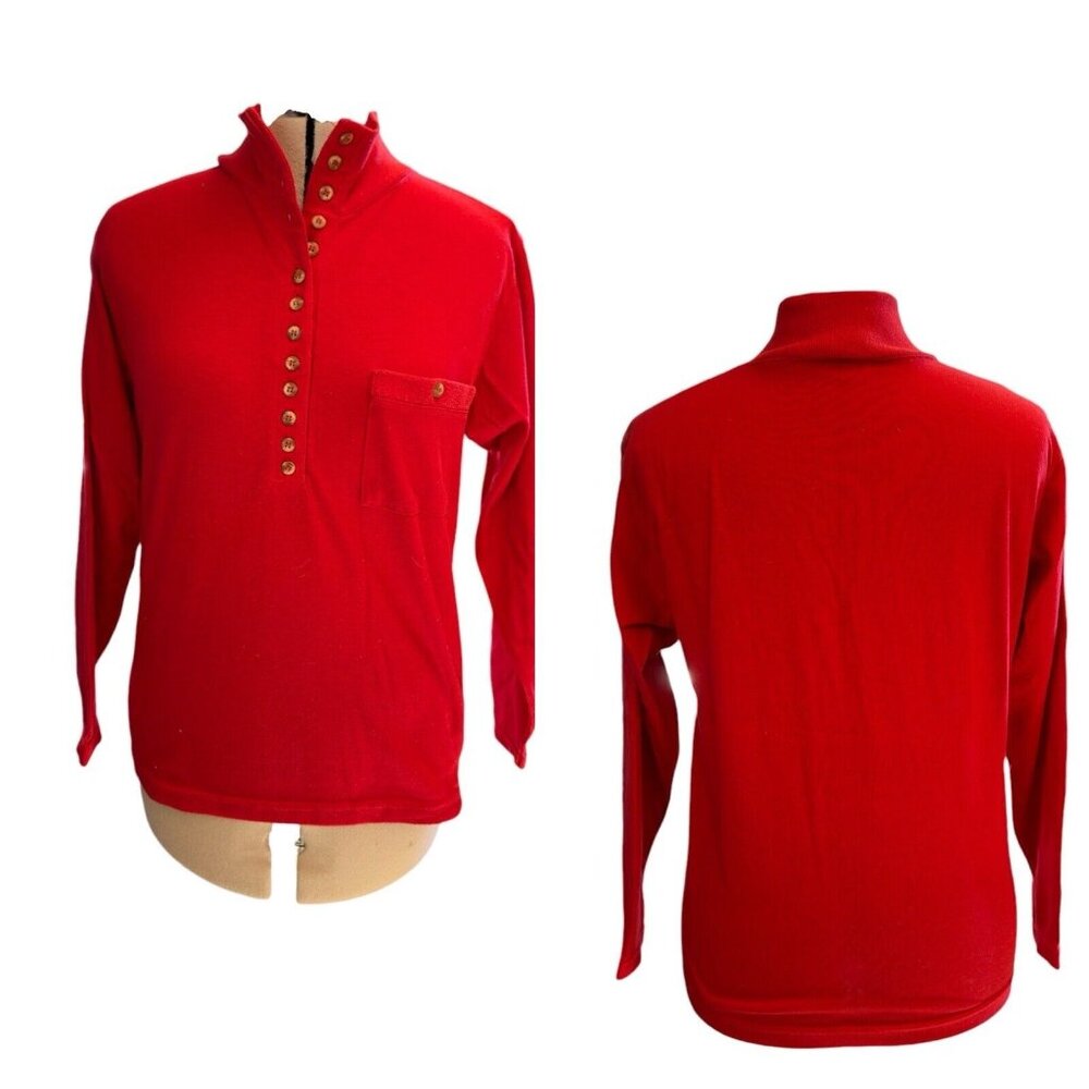 Vintage Air Express Women's Size Small Knit Pullover Red Henley